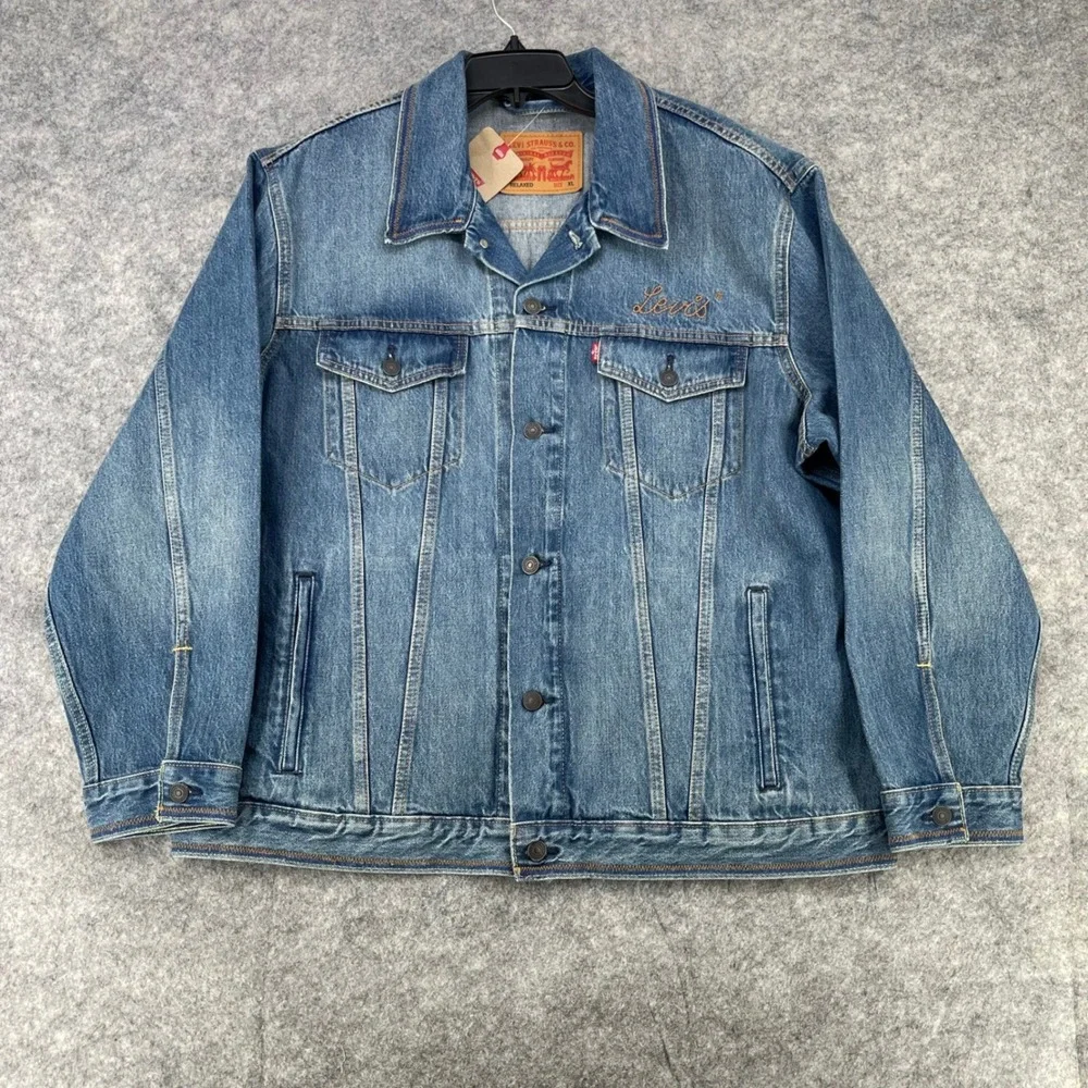 Levi's Trucker Denim Jacket Men XL Blue Relaxed Fit Embroidered Logo A5782-0080